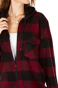 Kapüşonlu Fermuarlı Unisex Bordo-siyah Oduncu Gömleği ürün fotoğrafı