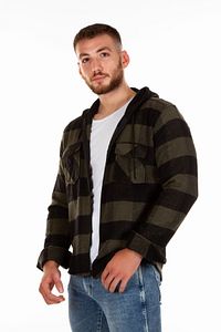 Kapüşonlu Fermuarlı Unisex Haki-siyah Oduncu Gömleği ürün fotoğrafı