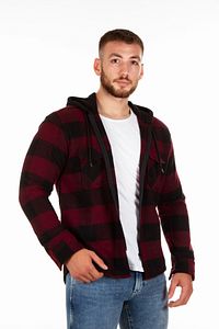 Kapüşonlu Fermuarlı Unisex Bordo-siyah Oduncu Gömleği ürün fotoğrafı
