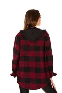 Kapüşonlu Fermuarlı Unisex Bordo-siyah Oduncu Gömleği ürün fotoğrafı