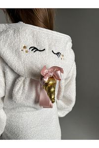 Kapşonlu Çocuk Bornoz  Kız Bornozu Unicorn Kostüm Hayvan Beyaz ürün fotoğrafı