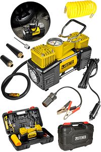 Alman Profesyonel 12V Çift Pistonlu 150 Psi Işıklı Araç Araba Lastik Bot Şişirme Kompresörü Full Set ürün fotoğrafı