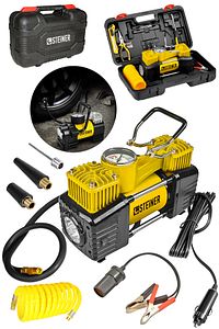 Alman Profesyonel 12V Çift Pistonlu 150 Psi Işıklı Araç Araba Lastik Bot Şişirme Kompresörü Full Set ürün fotoğrafı