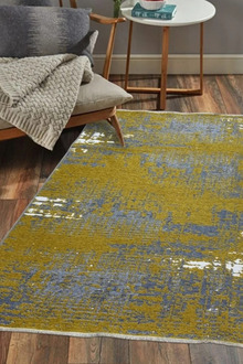 【クリアランスセール】キリム 200cm×124cm No. 342 Frt Export Modern Makinede Yıkanabilir Sarı Saçaklı Çift Taraflı