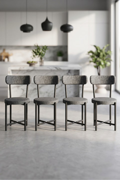 Sandalye 4 Adet Keten Kumaş Metal Ayak Modern Mutfak Sandalyesi Cafe Balkon Ofis Teddy 9809 Antrasit