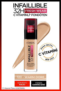 L'Oreal Paris Infaillible 32H Fresh Wear C Vitaminli Fondöten - 120 Warm Dore