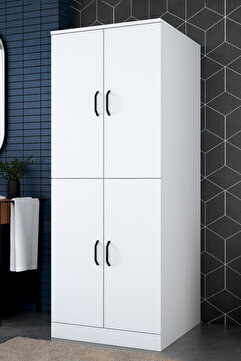 Rani Mobilya Rani KD122 Çamaşır Makinesi Dolabı 4 Kapaklı Raflı Banyo Dolabı Beyaz