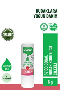 Siveno %100 Doğal Dudak Koruyucu Çilek Bitkisel Lipbalm Dudak Kremi Nemlendirici Parlatıcı Onarıcı 6 G
