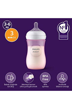 Philips Avent Doğal Tepkili PP Pembe Biberon, 260ml, 3-6 Ay, SCY903/11