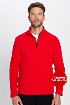 Tudors Unisex Standart Fit Soğuğa Karşı Dayanıklı Kırmızı Dik Yaka Polar Sweatshirt
