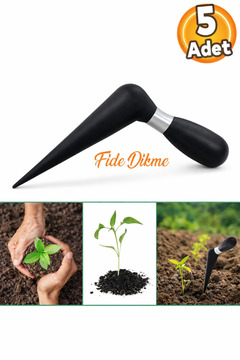 Badem10 5 Adet Fide Dikme Aparatı Aleti Fide Dikici Ve Sökücü Siyah Plastik 18 Cm