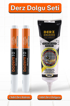 Badem10 (3'lü Set) Fayans Beyaz Derz Boyama Boyası Kalemi + Fayans Arası Hazır Derz Dolgusu 380 gr