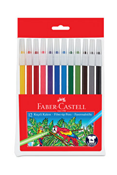 Faber Castell Yıkanabilir Keçeli Kalem, 12 Renk, Su Bazlı Mürekkep, Canlı ve Parlak Renkler, Ergonomik Yazım