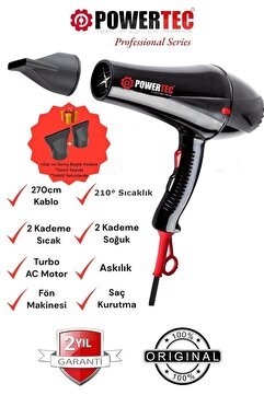 Powertec TR-901 Turbo Profesyonel 2500W Fön Makinesi & Saç Kurutma Makinesi