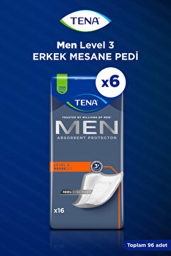 Tena MEN Emici Koruma Level 3 - 5 Damla – 16’lı 6 Paket (96 Adet)