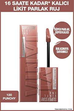 Maybelline New York Super Stay Vinyl Ink Uzun Süre Kalıcı Likit Parlak Ruj 120 Punchy