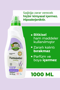 Just Green Organic Bitkisel Çamaşır Yumuşatıcı Lavanta Yağlı - %100 Doğal Ve Ferahlatıcı Yumuşaklık (1000 ML) 32 Yıkama