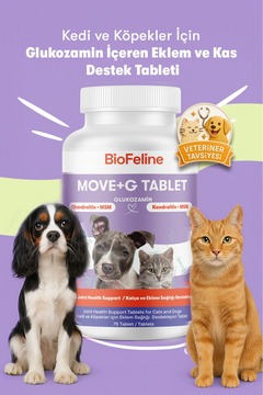 BioFeline Kedi ve Köpekler İçin Glukozamin Tablet 75 Adet – MSM ve C Vitaminli Eklem Destek Tableti, Move G | Köpek Eklem | Eklem Desteği | Eklem Vitamini