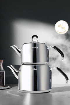 Nehir Modern Maxi Büyük Boy Paslanmaz Çelik 1.6-2.5 Lt. Çaydanlık Takımı