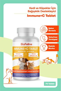 BioFeline Kedi ve Köpekler İçin Immune C Tablet 75 Adet – C Vitaminli Bağışıklık Destek Tableti | Kedi Vitamini | Köpek Bağışıklık | Beta Glukan | Kedi Direnç Desteği