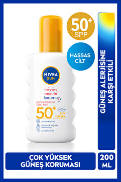 NIVEA SUN SPF50+ Hassas Ciltler İçin Güneş Koruyucu Sprey 200ml, Suya Dayanıklı, Güneş Alerjisine Etkili