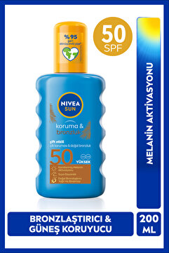 NIVEA SUN SPF50 Güneş Koruyucu Ve Bronzlaştırıcı Sprey 200ml, Suya Dayanıklı, Yeni Nesil UV Filtre,Melanin