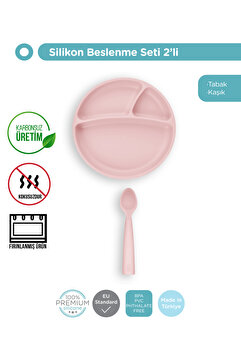 OiOi Vakum Tabanlı Silikon Tabak - Nam Nam Kaşık 2'li Set - Pembe