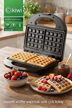 Kiwi Ksm-2412W Yapışmaz Kaplama Plakalı Paslanmaz Çelik Kapaklı Waffle Makinesi