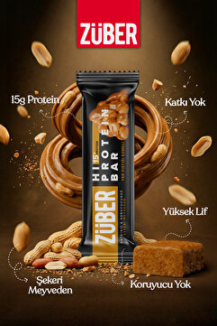 Züber Hi Protein Yer Fıstığı Ezmeli Yüksek Protein Bar 45g x 12 Adet (15g Protein)