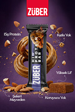Züber Hi Protein Badem Ezmeli Yüksek Protein Bar 45g x 12 Adet (15g Protein)