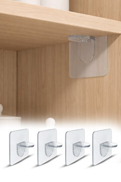 omilife 4'lü Yapışkanlı Dolap İçi Raf Tutucu Şeffaf Set Raf Sabitleyici Destek Aparatı 6 cm