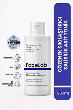 FaceLab Salisilik Asit (BHA) Tonik 200 ml – Akne & Karşıtı, Gözenek Sıkılaştırıcı Arındırıcı Tonik | Yüz Toniği | Sebum Dengeleyici Tonik | Siyah Nokta Toniği | Cilt Toniği