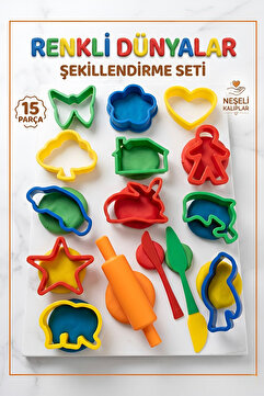 Hyd  Eğitici Oyuncak Oyun Hamuru Kalıbı ve Kalıplar Seti Şekilli Kalıplar Oklava 15 Parça Set