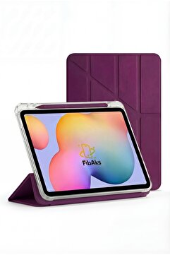Fibaks iPad 11 A16 2025 10. Nesil 10.9 Kılıf Katlanır Kalem Bölmeli Yatay ve Dikey Standlı Uyku Modlu Bordo
