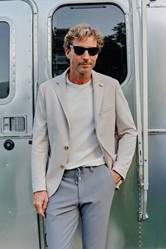 AC&Co / Altınyıldız Classics Erkek Bej Slim Fit Dar Kesim Mono Yaka Casual Blazer Ceket