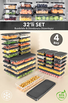 Meleni Home 32'li Buzdolabı Organizer Set - Difrize Uygun Düzenleyici Buzluk Saklama Kabı Antrasit