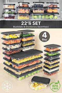 Meleni Home 22'li Buzdolabı Organizer Set - Difrize Uygun Düzenleyici Buzluk Saklama Kabı Antrasit