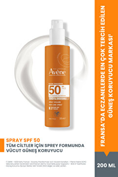 Avene Sprey Güneş Kremi SPF 50+ Vücut için Yüksek Koruma Sağlayan Nemlendirici Güneş Kremi 200 ml