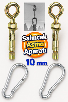 Badem10 2'li Salıncak Hamak Box Torbası Tavan Asma Aparatı Salıncağı Çelik Dübel Karabina Kanca Takımı 10 Mm