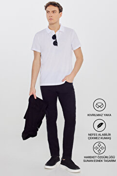 AC&Co / Altınyıldız Classics Erkek Beyaz Pamuklu Slim Fit Dar Kesim Polo Yaka Tişört