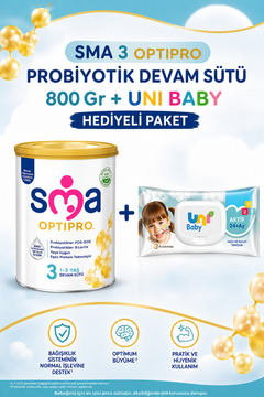 SMA 3 Optipro Probiyotik Devam Sütü 800 Gr + Uni Baby Islak Mendil Hediyeli