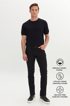 AC&Co / Altınyıldız Classics Erkek Siyah Diz İzi Yapmayan 360 Derece Her Yöne Esneyen Slim Fit Diagonal Desenli Esnek Pantolon