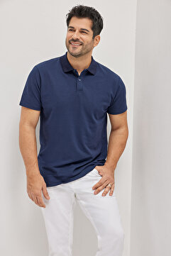 AC&Co / Altınyıldız Classics Erkek Lacivert Pamuklu Slim Fit Dar Kesim Polo Yaka Tişört