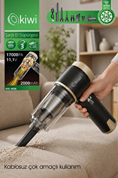 Kiwi KVC-4036 Şarjlı El Süpürgesi | BLDC Motor & 3 Kademe & 17000 Pa & 7 Başlık