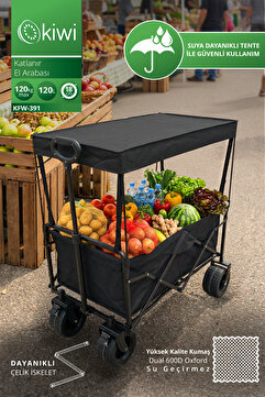 Kiwi KFW-391 Premium Katlanır El Arabası | Su Geçirmez Kumaş & 18 cm - 360 Teker & Frenli & Tenteli