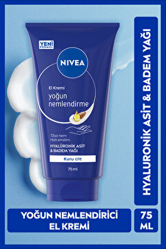 NIVEA Yoğun Nemlendirici El Bakım Kremi 75ml, Kuru Ciltler,Hyaluronik Asit, Badem Yağı