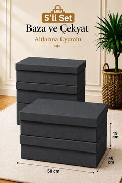 Helen's Home 5 Adet Baza Ve Yatak Altı Uyumlu Kutu Hurç Seti Kıyafet Düzenleyici Saklama Kutusu 50x40x19 Antrasit