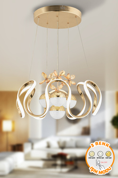Dekorluna Modern Riva 3 Renk Işık Özellikli Power Led Gold Kaplama Sarkıt Led Avize Salon Avize