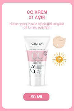 Farmasi CC Krem | 01 Light Açık Ton SPF 25 Nemlendirici 9 in 1 Ton Eşitleyici 50 ml