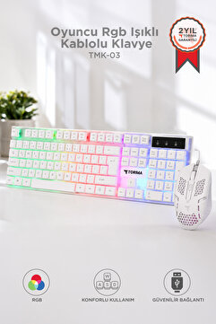 Torima Oyuncu Rgb Işıklı Kablolu Q Klavye Ve Mouse Seti TMK03 Beyaz